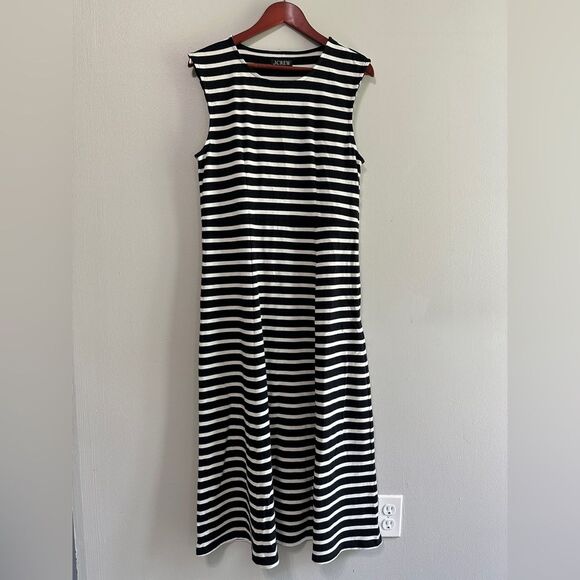 J. Crew Women’s Maxi Dress Size Medium Black White Stripe Cotton Cap Sleeve - Picture 1 of 5